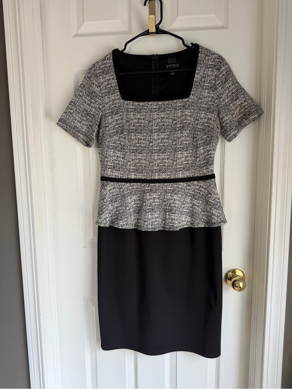 Enfocus Studio Black and Gray Tweed Peplum Skirt Set